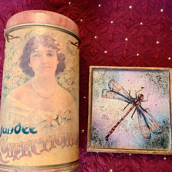 Art Nouveau tin, and Dragon Fly coaster, beautiful tan, copper, gold colors - Picture 8 of 10